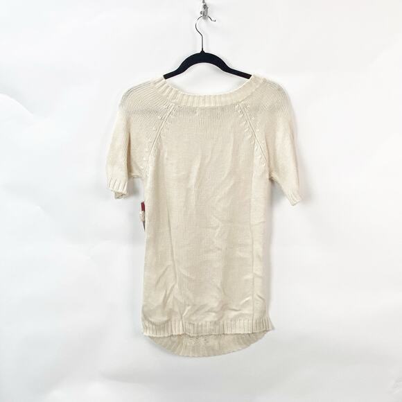 French Connection Small NWT Women Cream Knit Grudge Y2K Short Sleeve Sweater Top - Picture 7 of 9